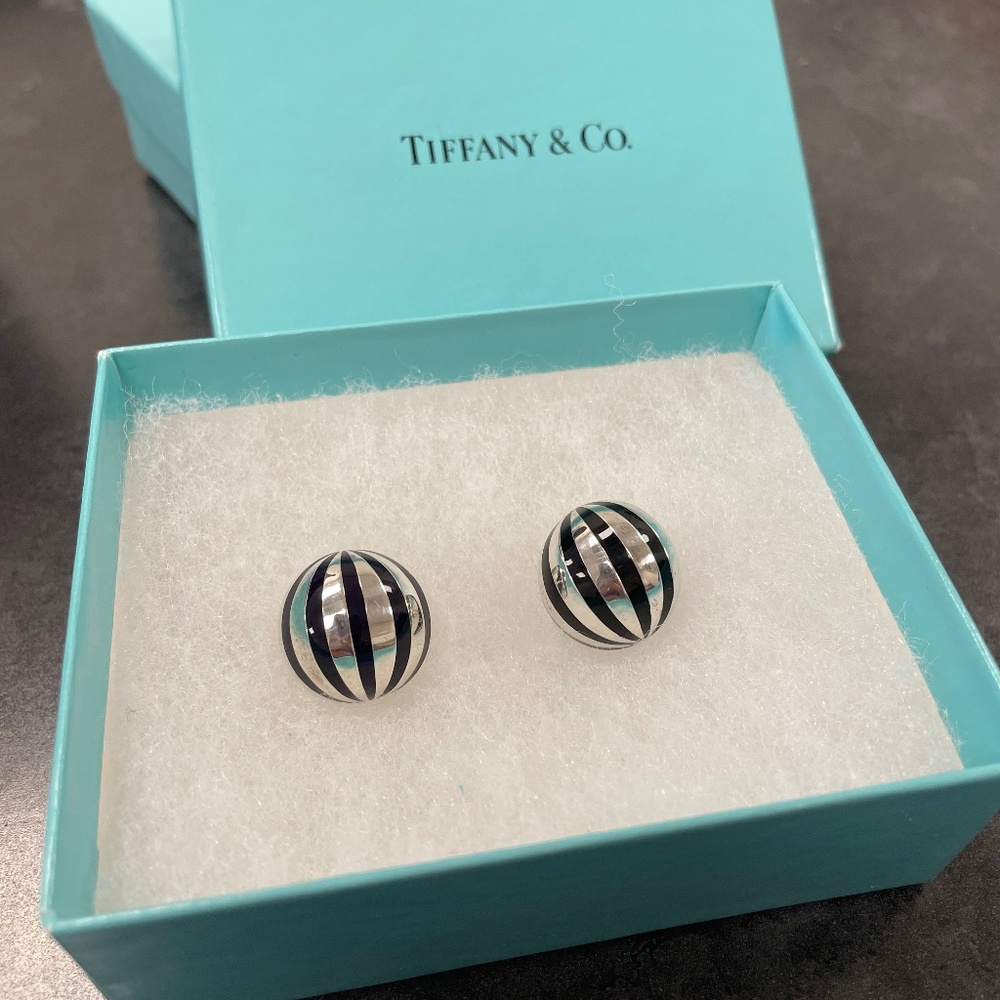 Rare Tiffany & Co. Dome Clip-ons in Silver and Enamel